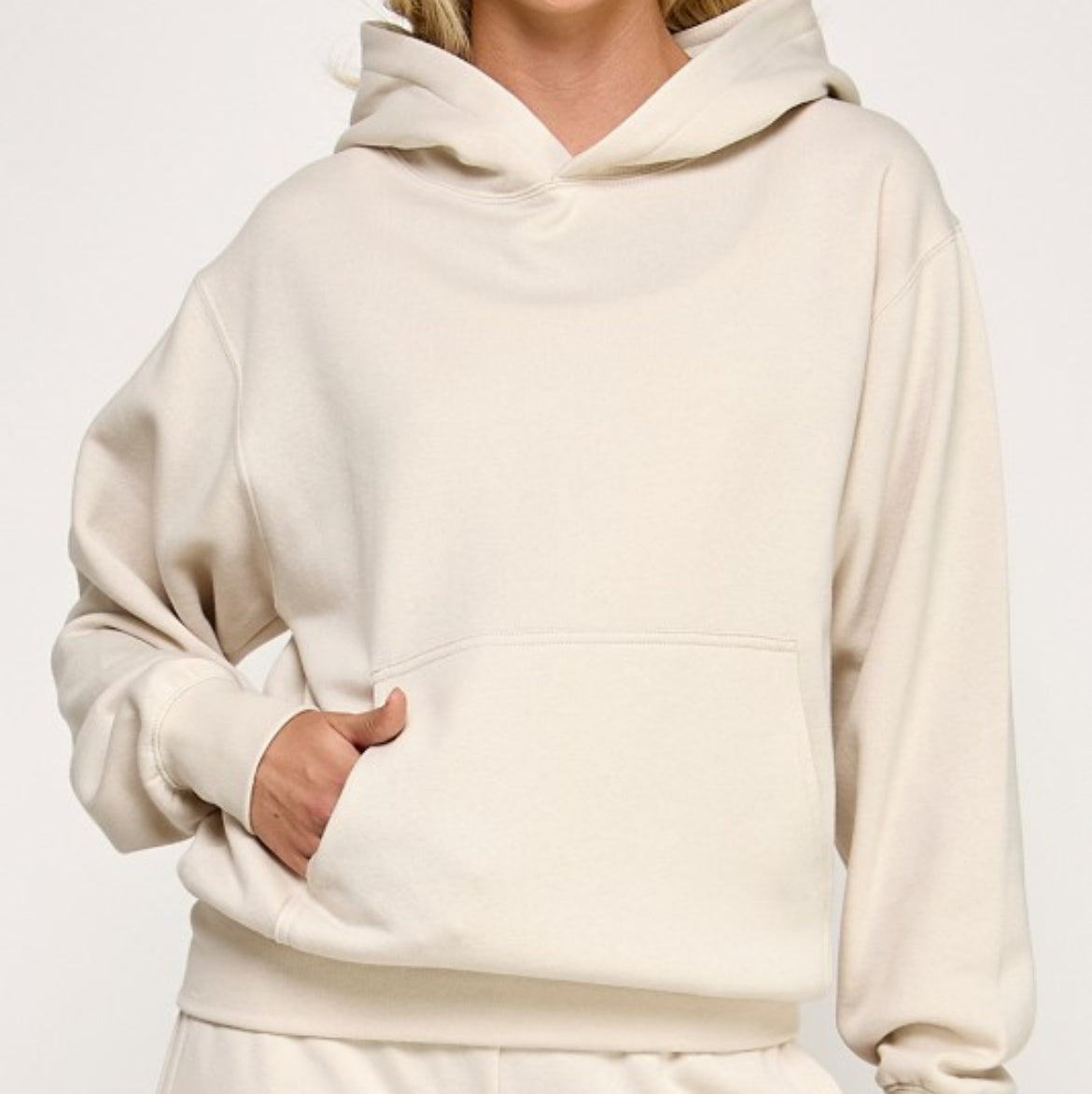 Soft Beige Hoodie With Pockets