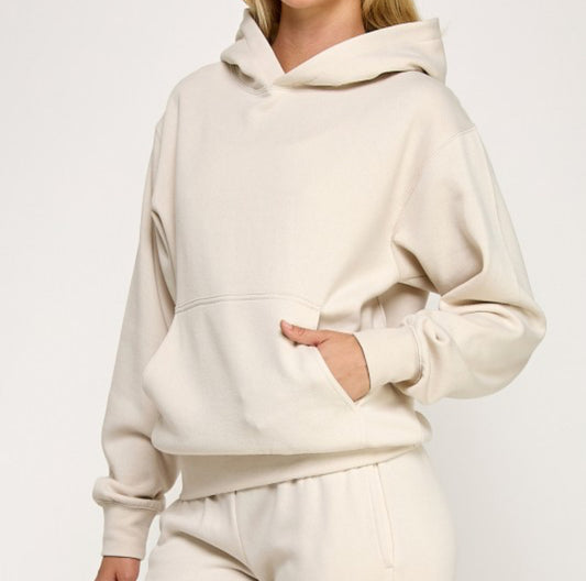 Soft Beige Hoodie With Pockets