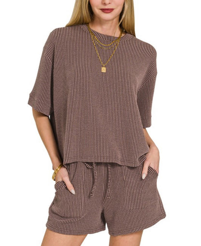 Brown Ribbed Set
