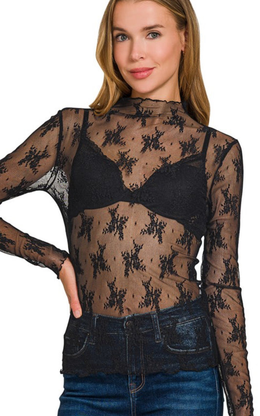 Black Lacy Layering Long Sleeve